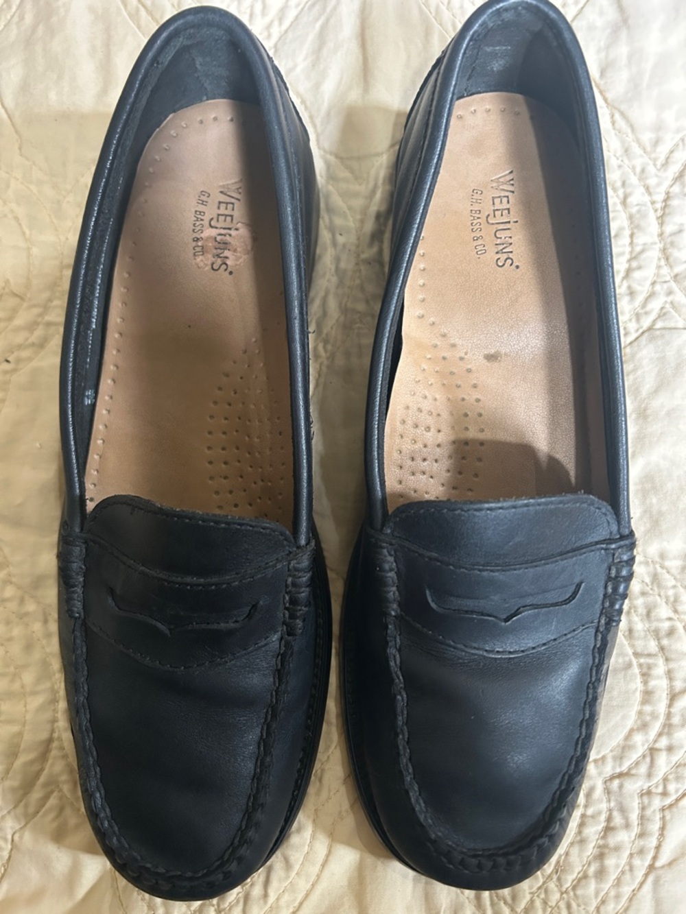 Black Leather Penny Loafers for women